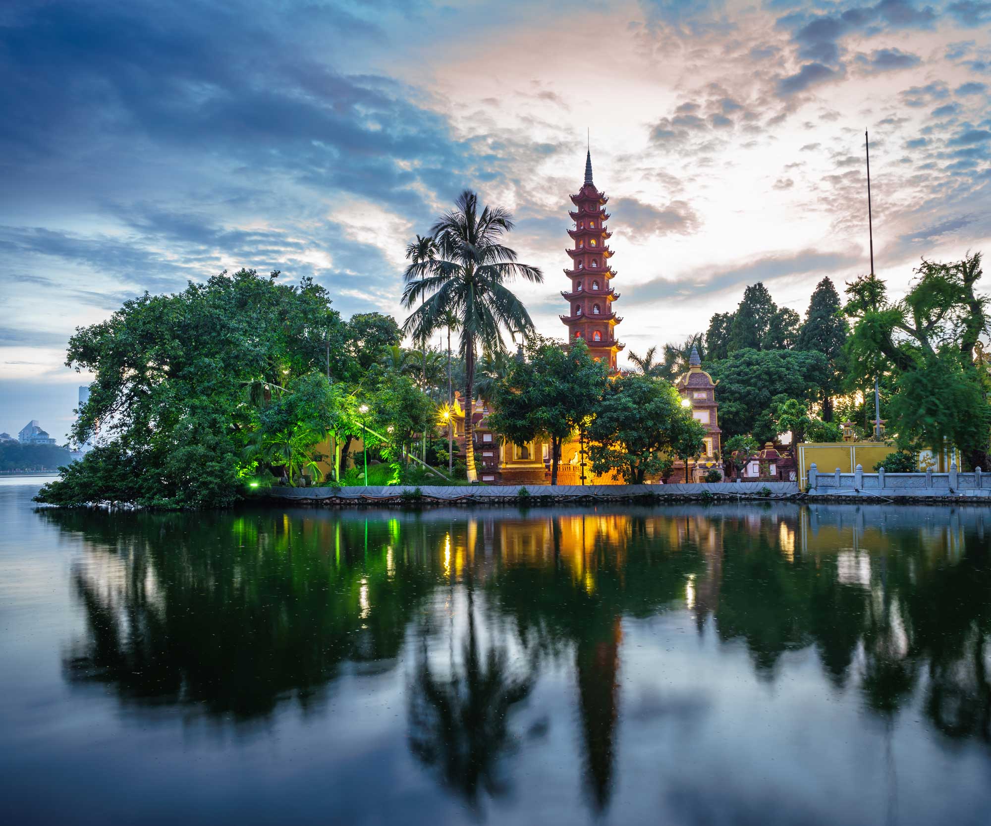 Hanoi temple overlooking water